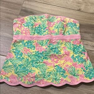 Lilly Pulitzer white label vintage flamingo strapless top in size 6.